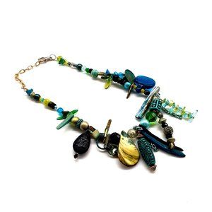 Womens Hand Made Necklace Mixed Media Charm Costume Jewelry Bead Stone Glass